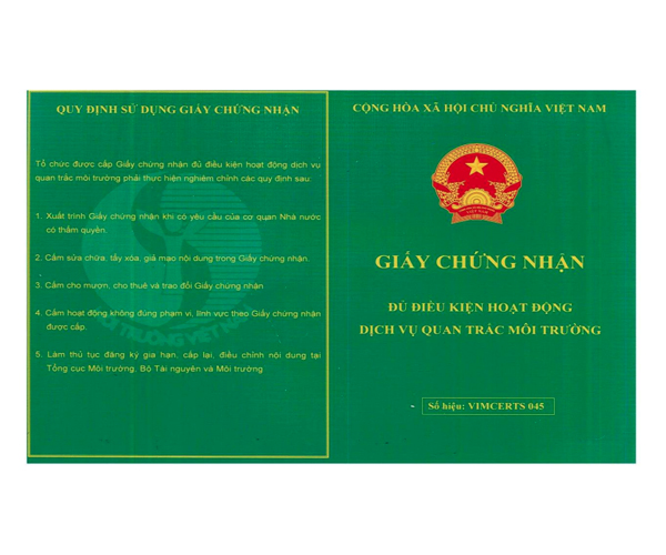 Chứng chỉ, chứng nhận - Tư Vấn Môi Trường Bách Việt - Công Ty TNHH Bách Việt Đồng Nai